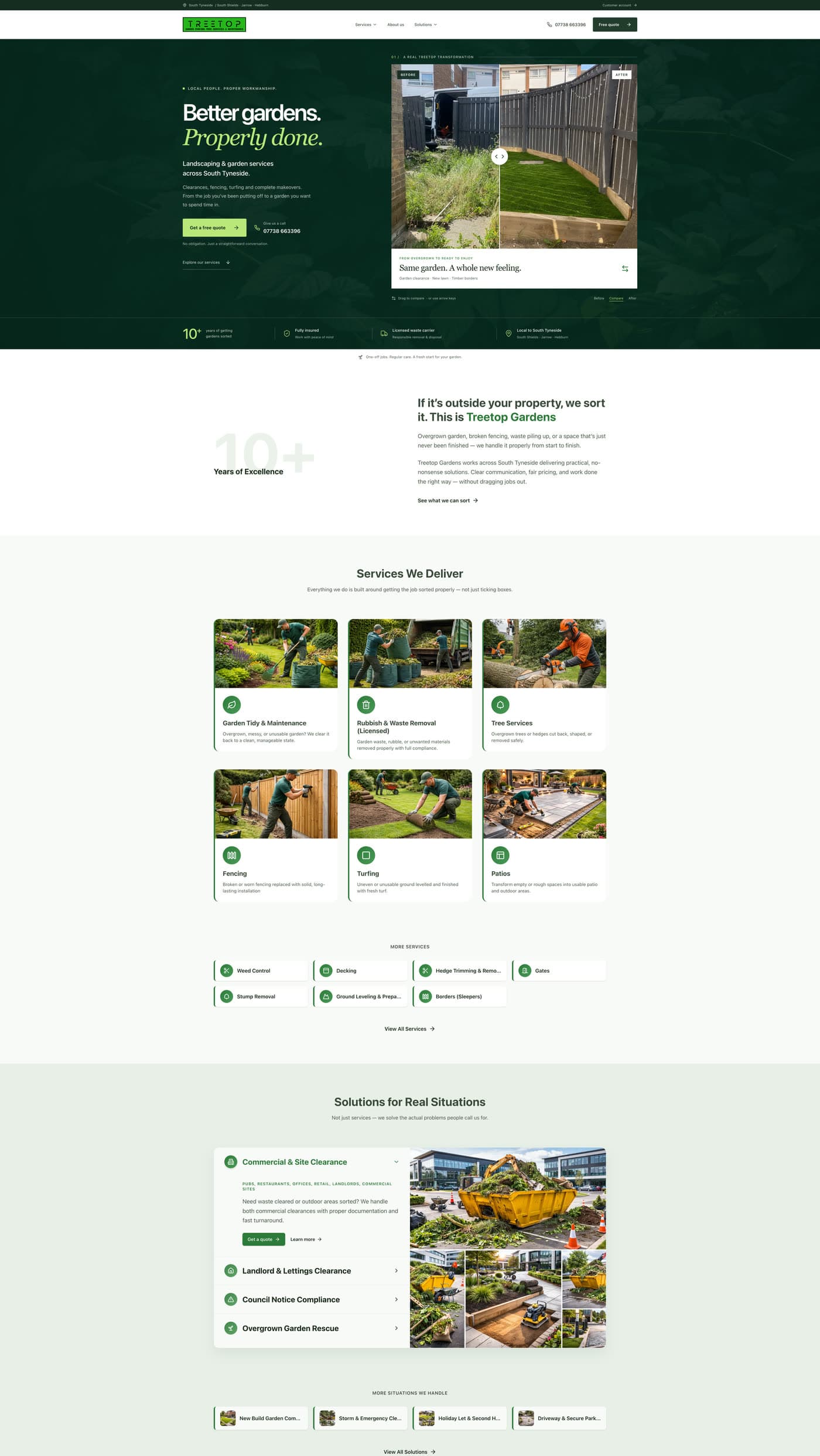 Treetop Gardens website, with services and a direct quote journey