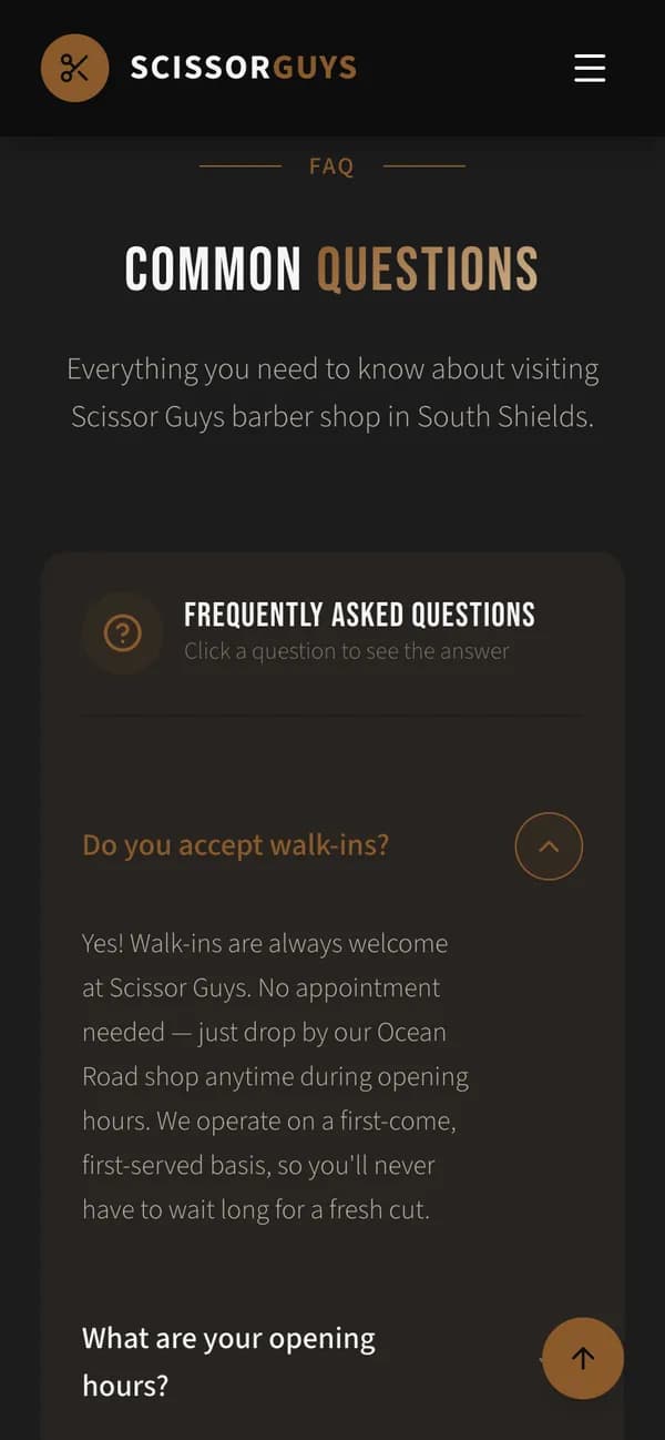 The common questions on a phone, opened on the first: do you accept walk-ins