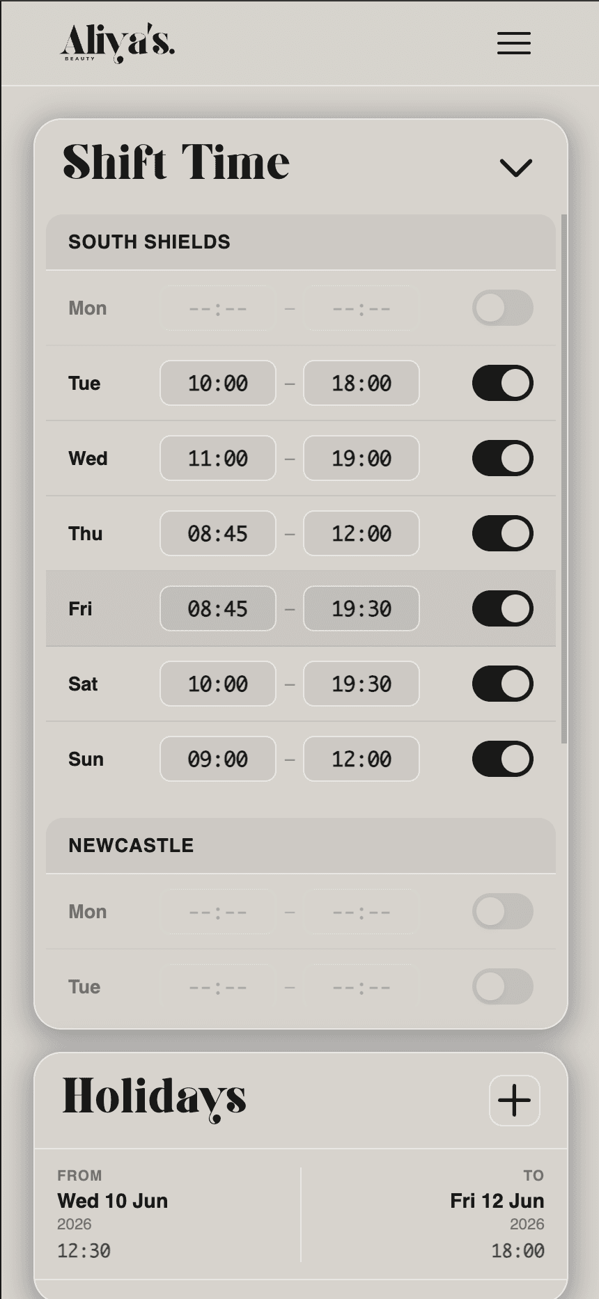Staff hours and availability management